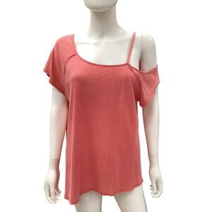 We The Free -Free People Top Women’s SZ S Asymmetrical Short Sleeves Coral Color